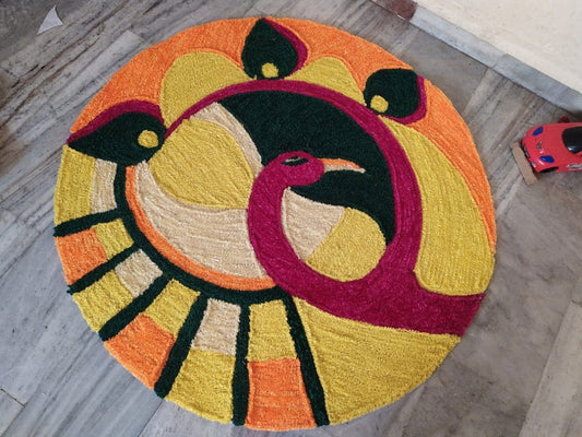 Vibrant Peacock Design Rangoli Mat - ArtyCraftz