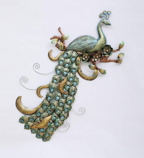 Multicolor Iron Peacock Wall Art With LED
