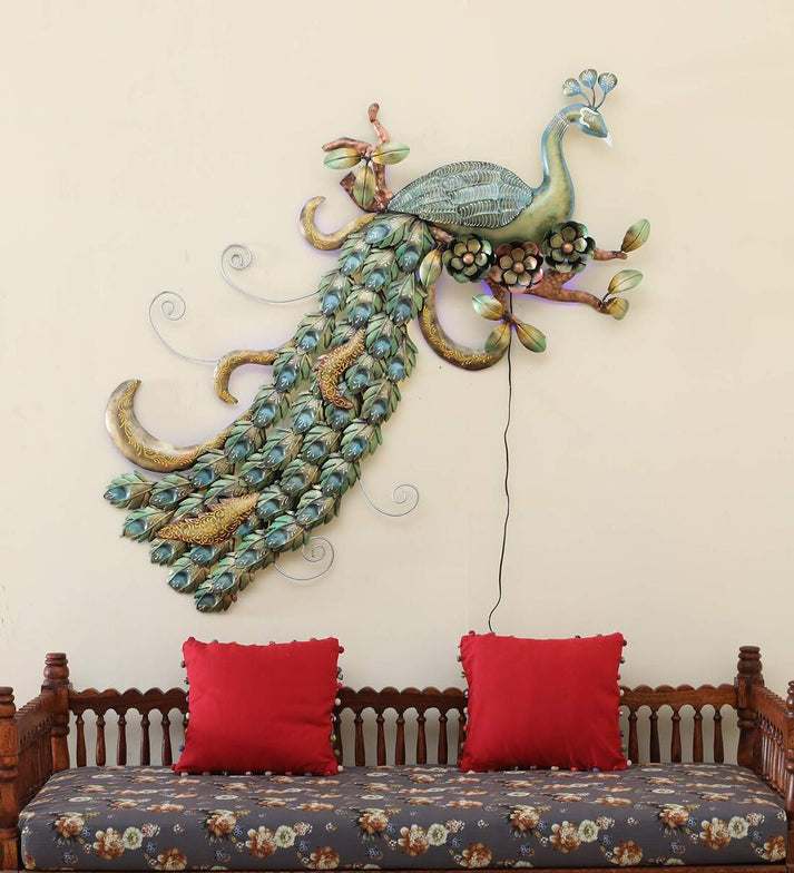 Multicolor Iron Peacock Wall Art With LED