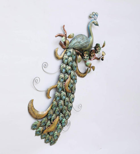 Multicolor Iron Peacock Wall Art With LED