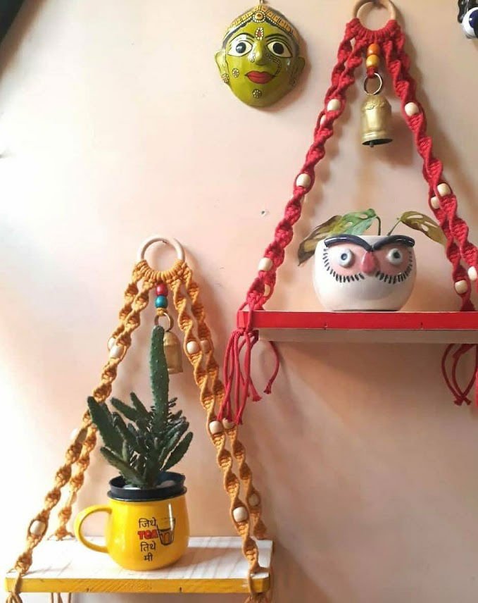 Wall Hanging Shelf, 1 Real Wood Floating Shelves for Wall Rope Plant Shelf Farm Home Decor Set of 2 - ArtyCraftz