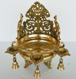 Peacock Diya and Bell Decorative Urli