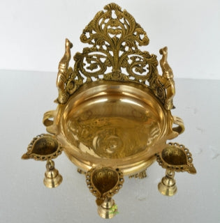 Peacock Diya and Bell Decorative Urli