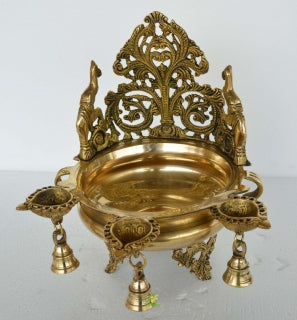 Peacock Diya and Bell Decorative Urli