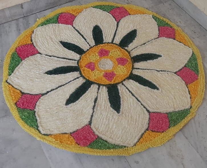 White Flower Design Rangoli Mat - ArtyCraftz