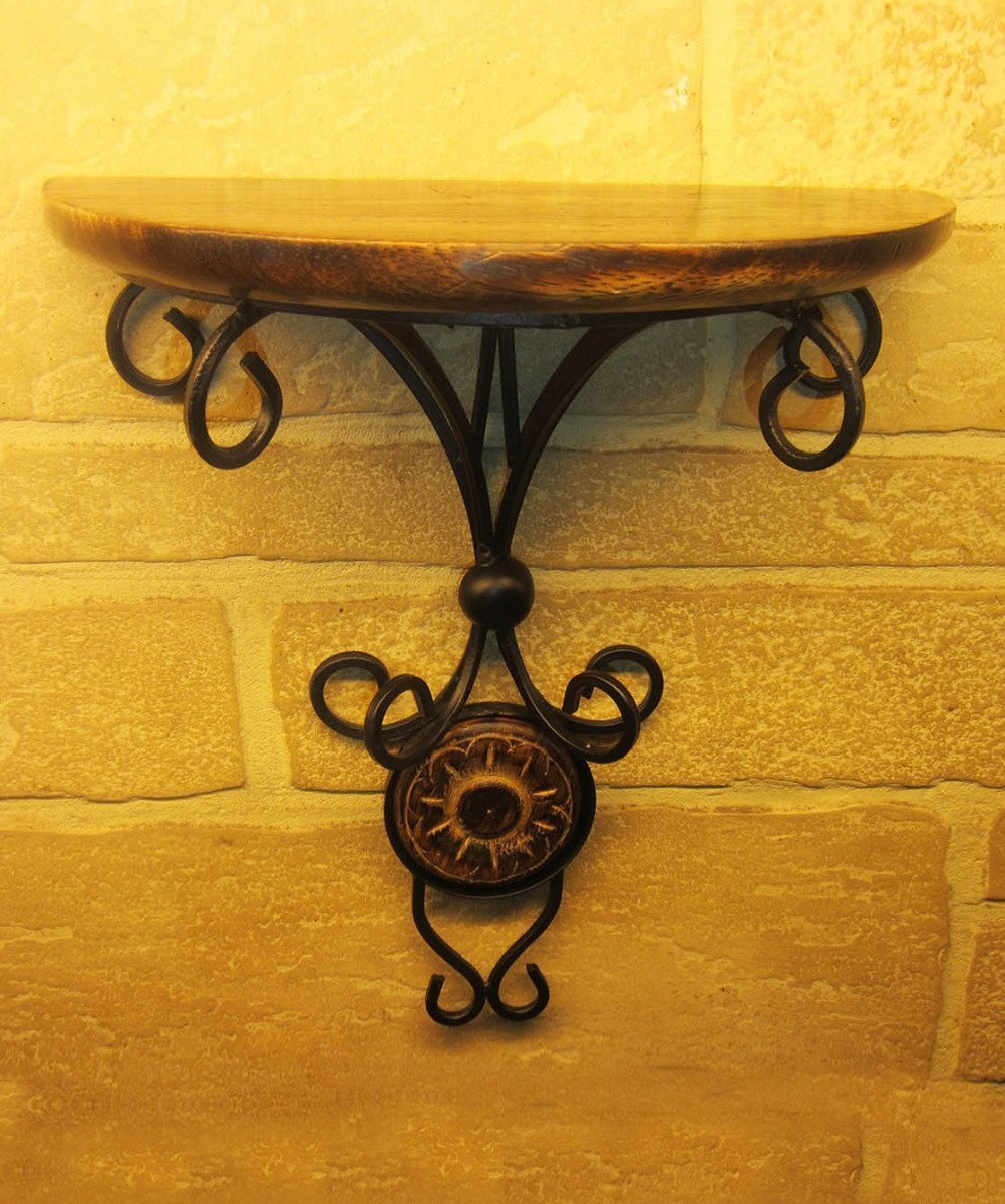 Wood and Wrought Iron Fancy Wall Shelf - ArtyCraftz