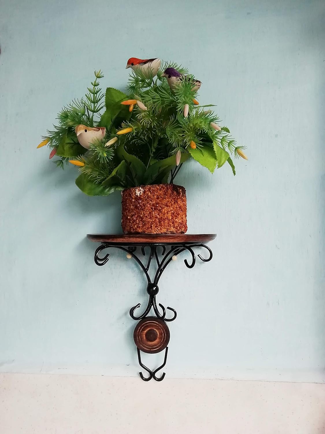 Wood and Wrought Iron Fancy Wall Shelf - ArtyCraftz