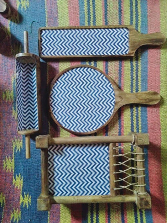 Wooden Khatiya Pizza Starter Serving Platter Sizzler Blue with White Color Tray for Dinning Table, Guest,Restaurant, Party & Gifted Product - ArtyCraftz