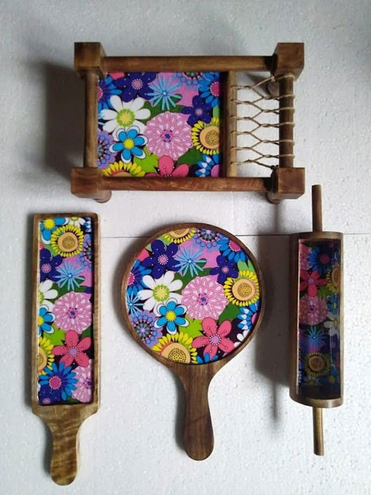 Wooden Khatiya Pizza Starter Serving Platter Sizzler Flower Design Tray for Dinning Table, Guest,Restaurant, Party & Gifted Product - ArtyCraftz