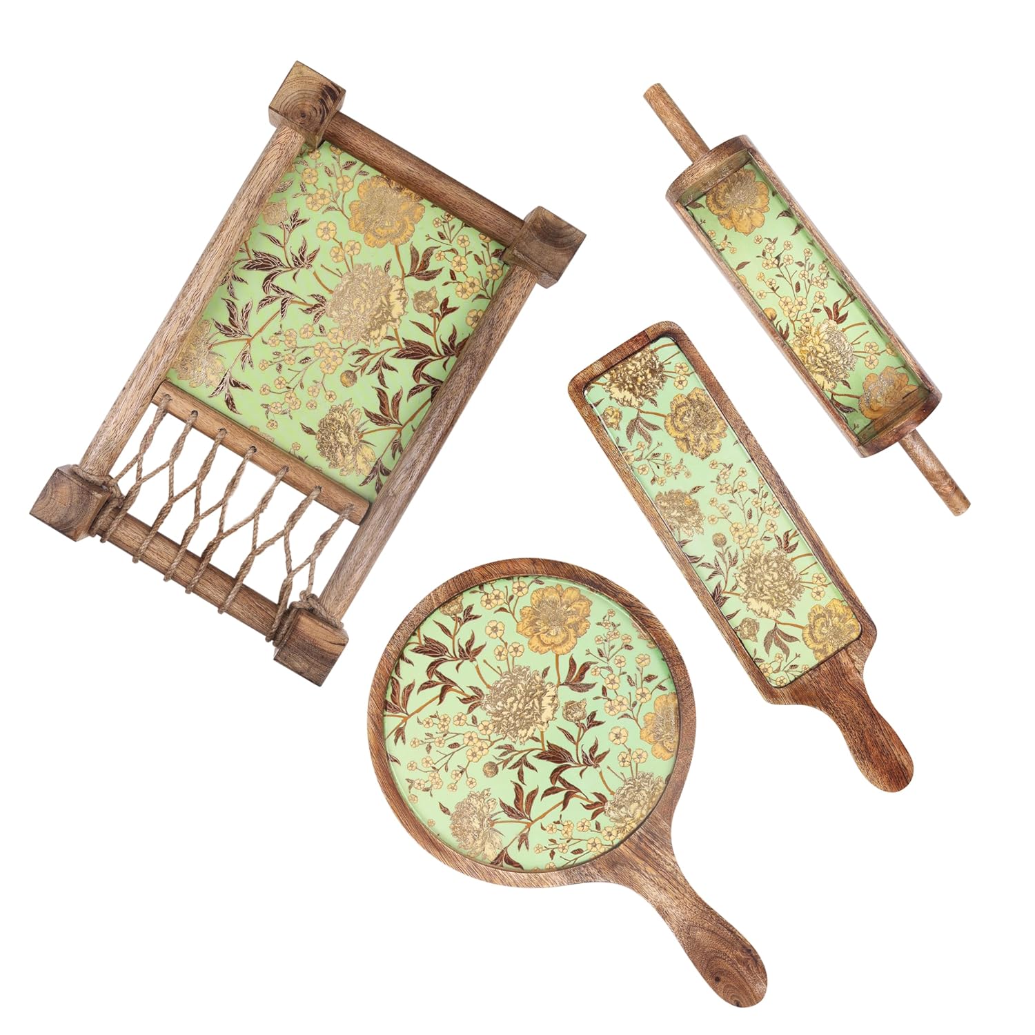 Wooden Khatiya Platter with Printed Design - ArtyCraftz