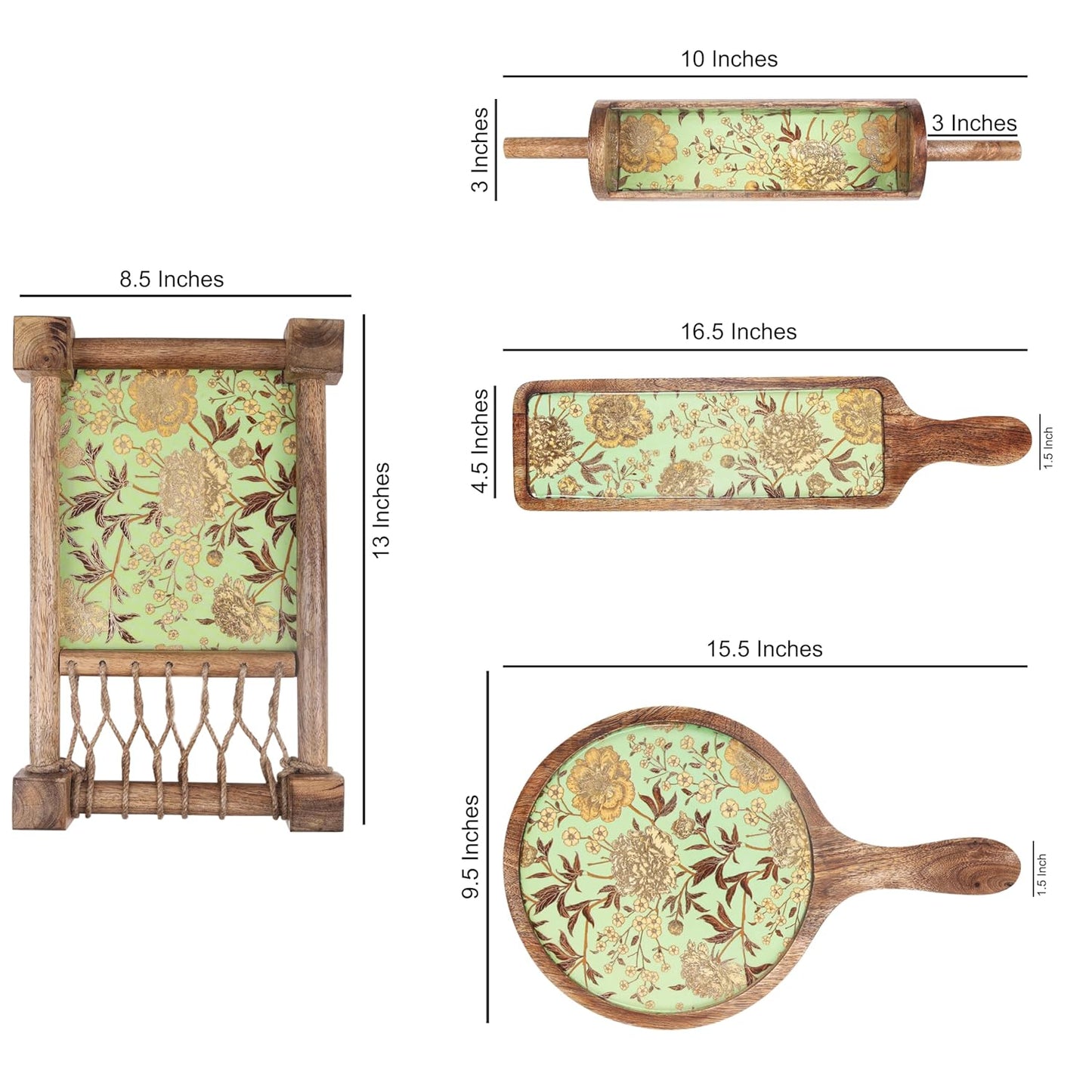 Wooden Khatiya Platter with Printed Design - ArtyCraftz