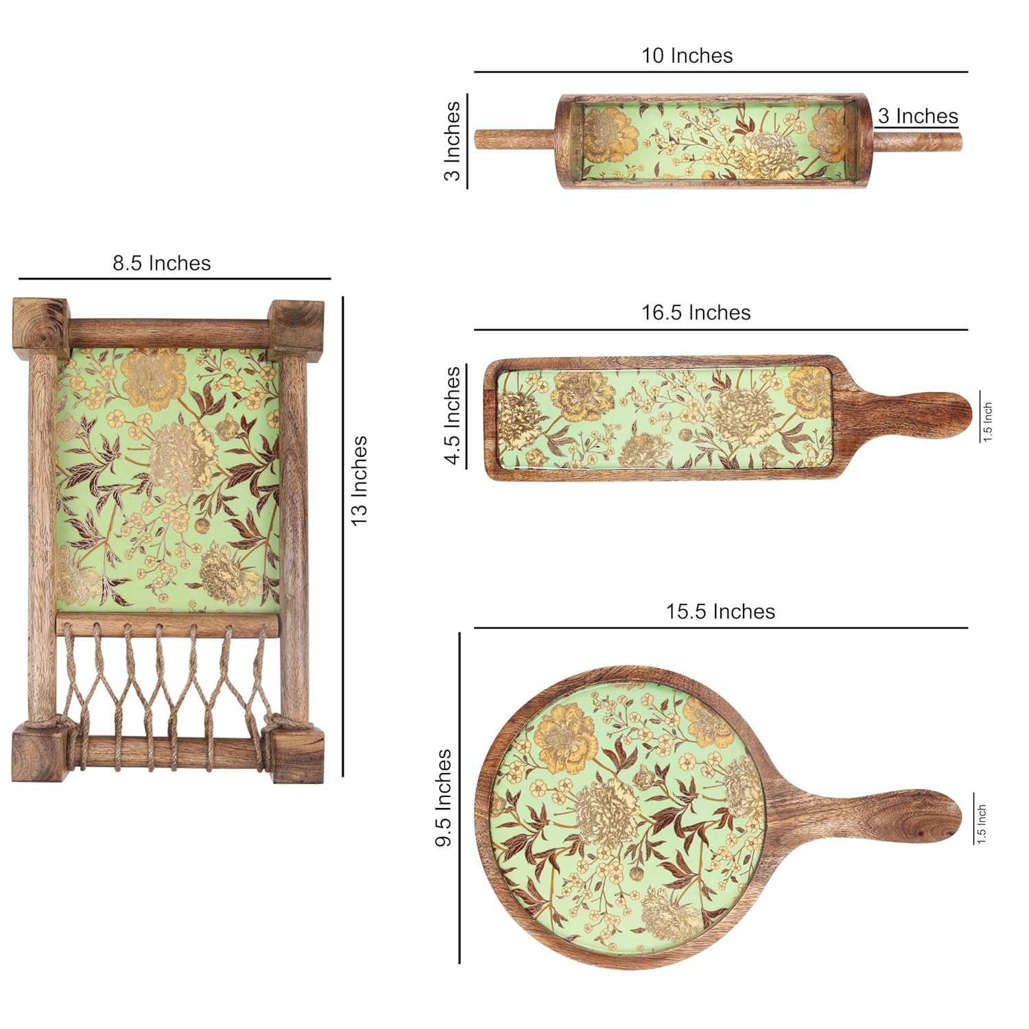 Wooden Khatiya Platter with Printed Design - ArtyCraftz