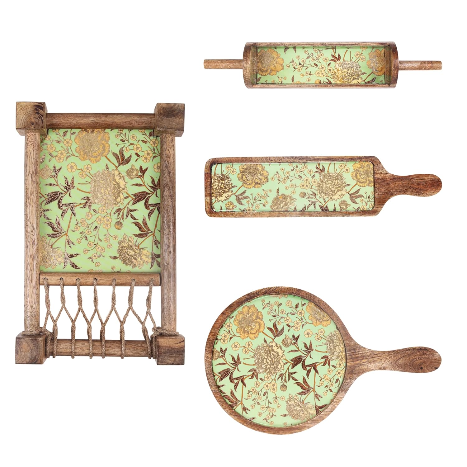 Wooden Khatiya Platter with Printed Design - ArtyCraftz