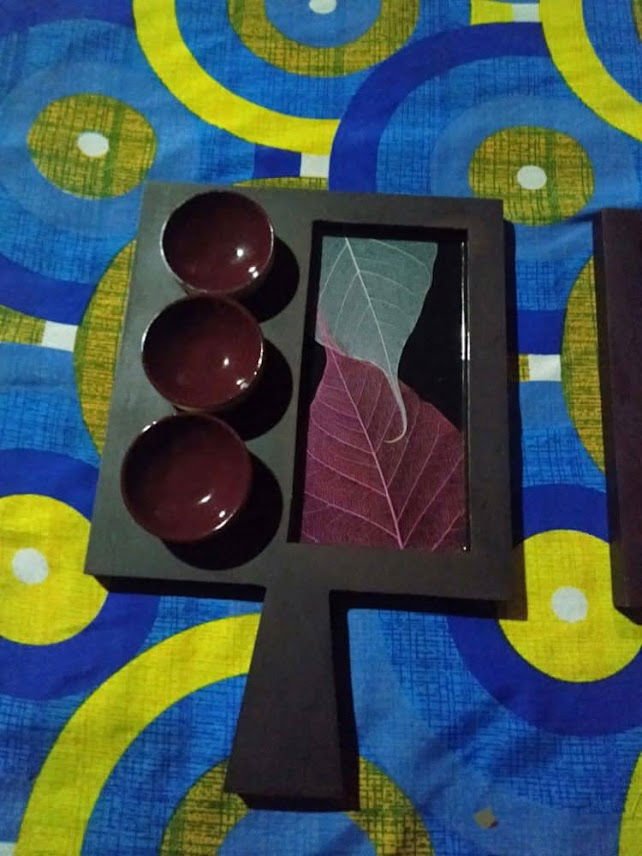 Wooden Sauce Server Tray with 3 Dips Bowl,,Meena Printed Use for Serve Vinegar, Salad, Soy Sauce, Snack,in Hotels, Kitchen, Home, Restaurant with Black Color - ArtyCraftz