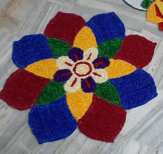 Woolen and Canvas Dark Floral Rangoli Mat - ArtyCraftz