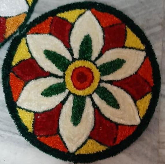 Woolen and Canvas Floral Rangoli Mat - ArtyCraftz