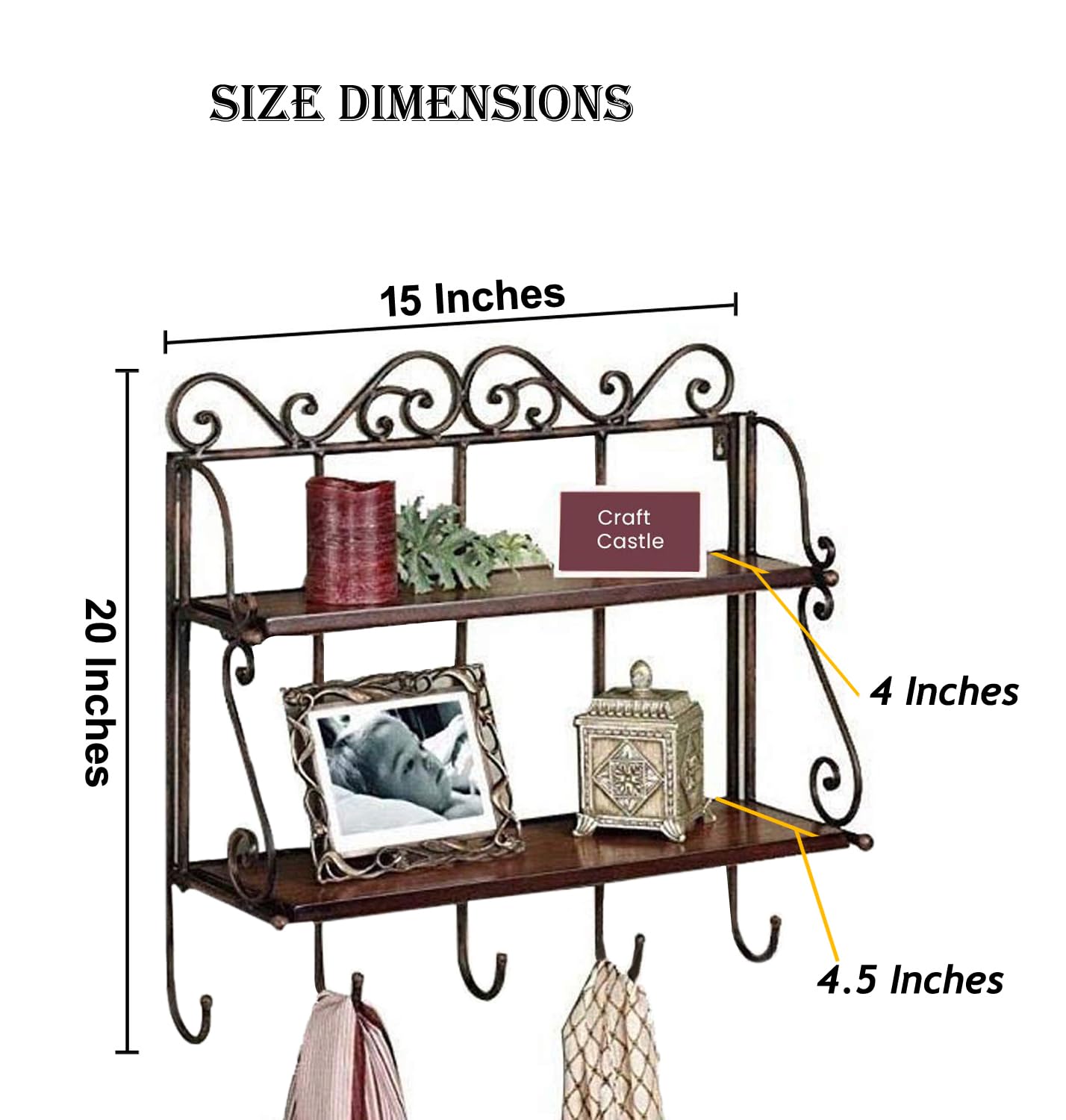 Wrought Iron Wall Shelf with 2 layer - ArtyCraftz