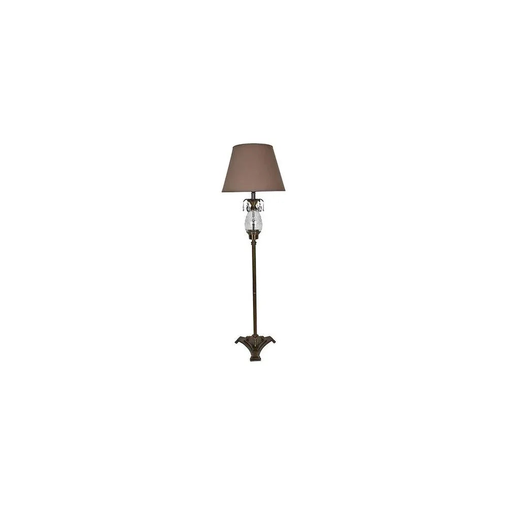 Batilde Pure Brass and Glass Floor Lamp With Brown Cotton Shade - ArtyCraftz.com
