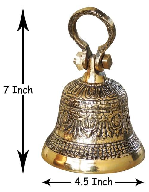 Tibetan Buddhist Style Engraved Brass Hanging Pooja Bell-ArtyCraftz.com