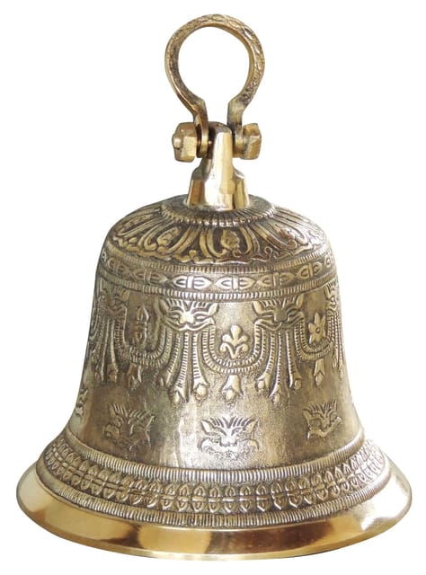 Tibetan Buddhist Style Engraved Brass Hanging Pooja Bell-ArtyCraftz.com