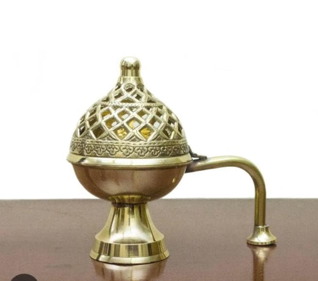Brass Sambrani Dhoop Burner with Handle for Pooja Rituals