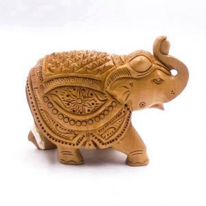 Handcarved 2 Inches WOODEN ELEPHANT WITH JHULDAAR CARVING