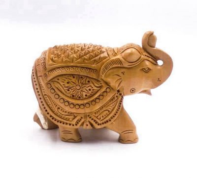 Handcarved 5 Inches WOODEN ELEPHANT WITH JHULDAAR CARVING