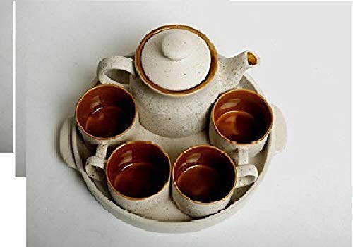 Ceramic Handmade Brown Matte Pattern Tea Tray Set (6 Pc)