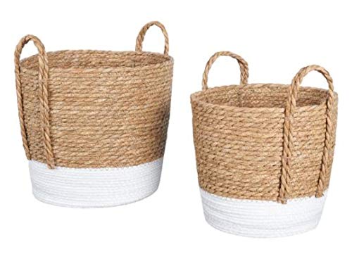 Handcrafted Round Woven Jute Basket Handmade (White/Beige)(10×10)(8X8) Jute (White-Beige)