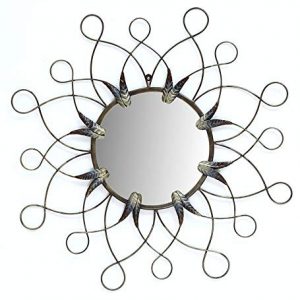 Grey Iron Abstract Leaf Round Wall Mirror