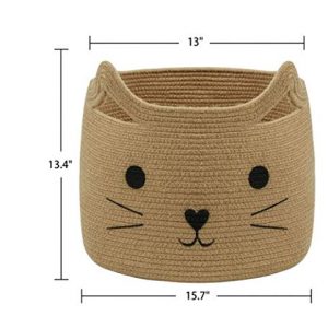Handcrafted Woven Round Pots Bag Natural Jute Plant Bag Cum Basket for Storage (Meow Style) with Handle