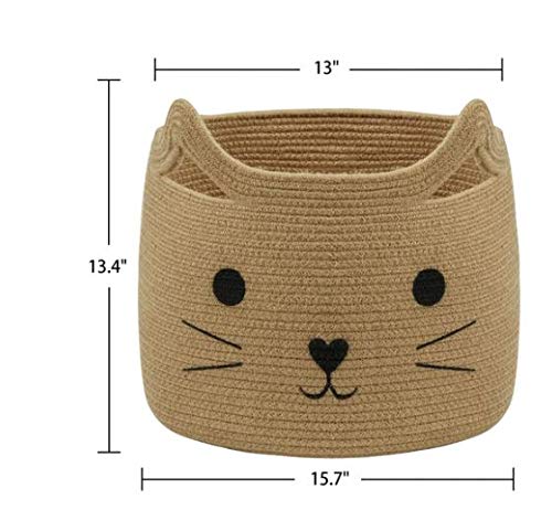 Handcrafted Woven Round Pots Bag Natural Jute Plant Bag Cum Basket for Storage (Meow Style) with Handle