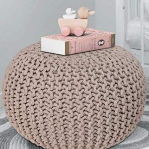 Cotton Knitted Beige Pouf