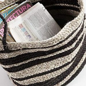Handcrafted Storage Basket 12 inches X 12 inches Beige Color with Black Jute Rope (Black-Beige)