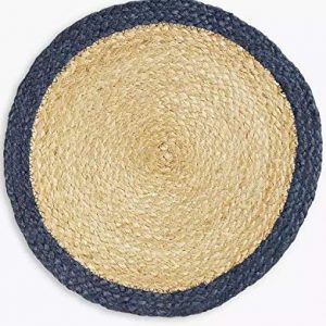 Set of 5 Braided Jute Placemats, 1 piece-25 cm Round and 4 Piece – 10 cm Best for Bed-Side Table/Center Table, Dining Table/Shelves, Natural Beige (5 Piece)(Beige-Black)