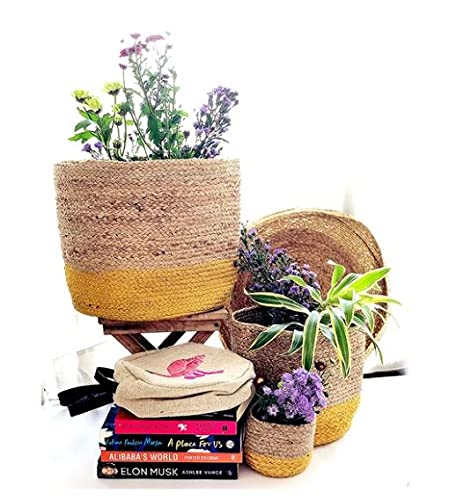 Handcrafted Woven Round Floral Pots Bag Natural Jute & Cotton Plant Bag Pot Bags  12×12, 8×8 Inches