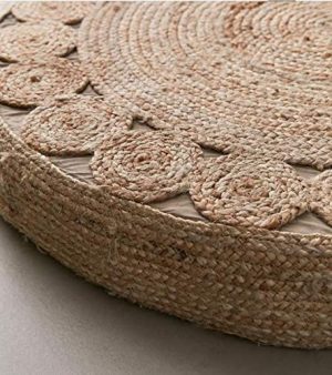 Round Floor Cushion Filled with thermacoal Sheet (Beige) (50X50X20)