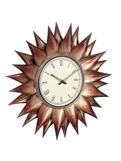 Metal Wall Clock with Sun Burst Leaf