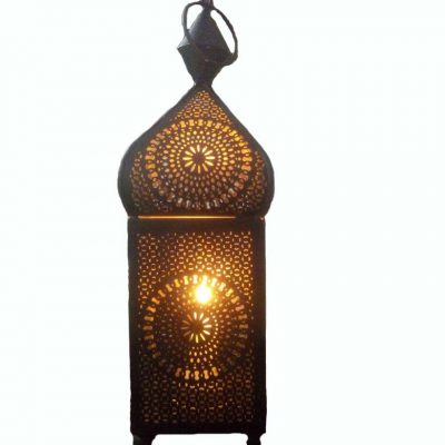 Metal Lantern with Beautiful Tea Light Holder. Yellow Moroccan Style (Black Gold)