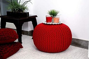 Handknitted Cherry Red Cotton Pouf