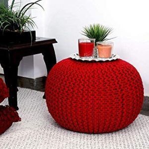 Handknitted Cherry Red Cotton Pouf