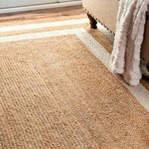 Handcrafted Rectangular Jute Mat |RectangularJute Mat Rug/Jute Mat Carpet for Livingroom, Bedroom, Dining Room (White-Beige-2,  6X4 FEET)