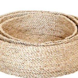 Handcrafted Woven Storage Basket Jute Rope Organizer Baby Laundry Baskets for Blanket Toys Towels Nursery Hamper Bin Without Handle Set of 3 (Beige)