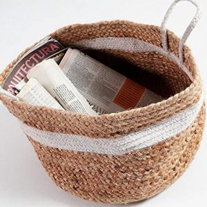 Handcrafted Woven Round Multipurpose Storage Big/Large Basket for Home/Bathroom with White Handle size-35×30 cm