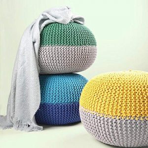 Cotton Knitted Bean Filled Pouf (50X50X35 cms) Yellow
