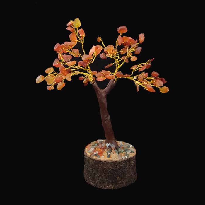 Multicolor Healing Gemstone Crystal Bonsai Fortune Tree for Good Luck(Red Carnelian – Rubber, 50 Beads)