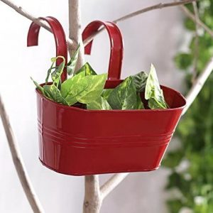 Railing Planter with Handle and Wall Hook Behind (27x15x25 cm, Red)