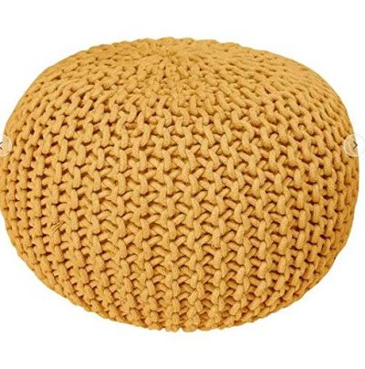 Hand Braided Mustard Color Cotton Pouf
