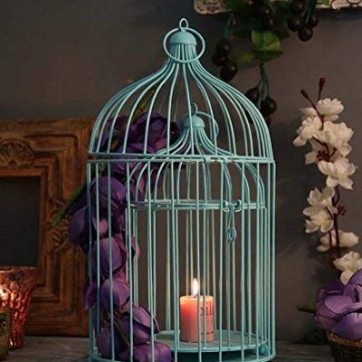 Metal Bird Cage With Floral Vine, Pack of 2 Blue Cages