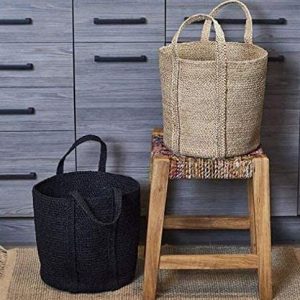 Handcrafted Woven Storage Basket Jute Rope Organizer Baby Laundry Baskets for Blanket Toys Towels Nursery Hamper Bin with Handle (Black)
